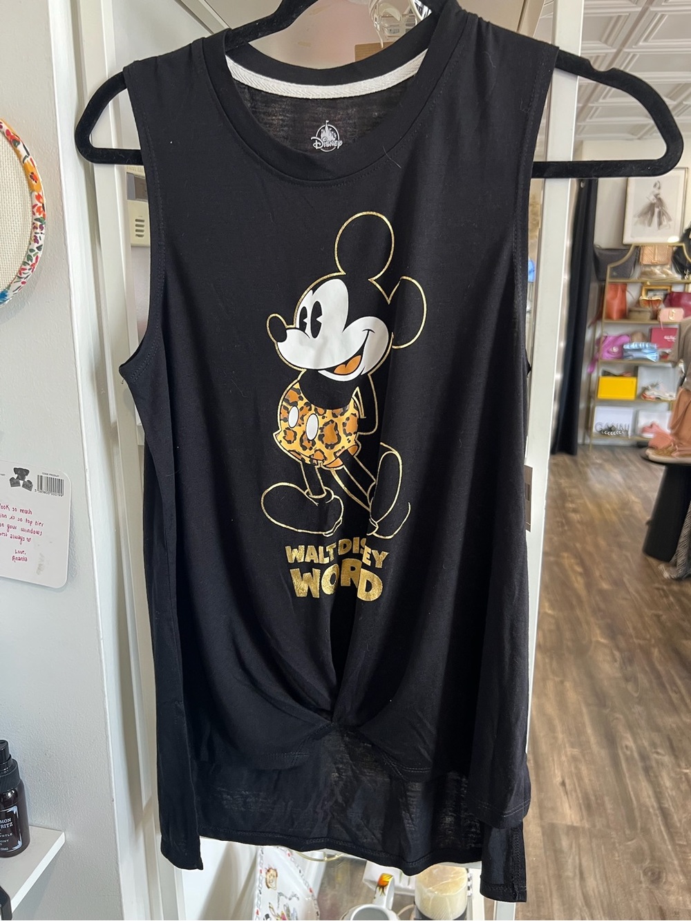 Disney Parks Black Tank Top with Gold & White Mickey Graphic NWT